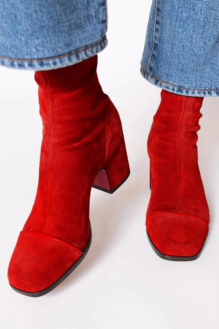 Frances | Square Toed Ankle Boot With Bold Heel