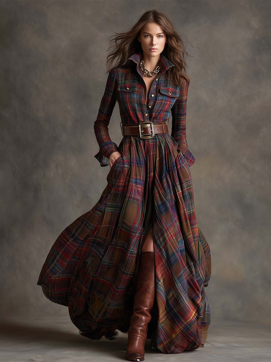 Harper™ | Maxi Checked Shirt Dress