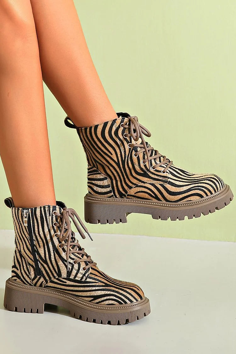 Blair | Zebra Print Lace-Up Boots