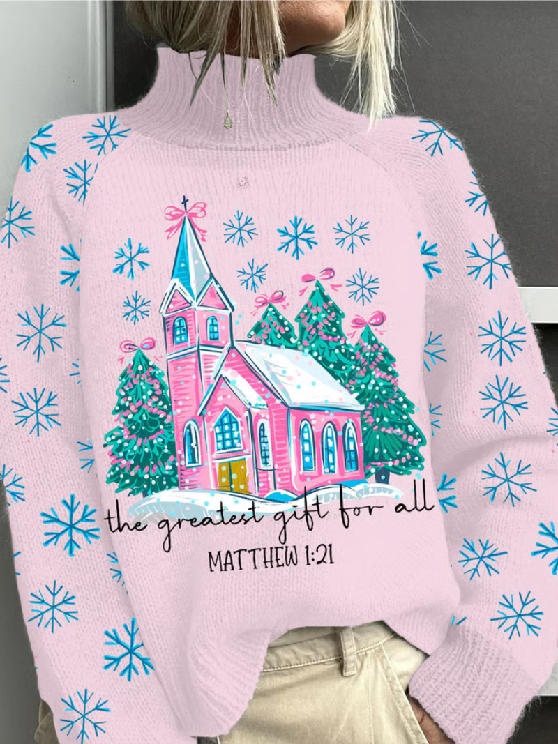 Lara - Christmas Sweater with Church and Snowflakes