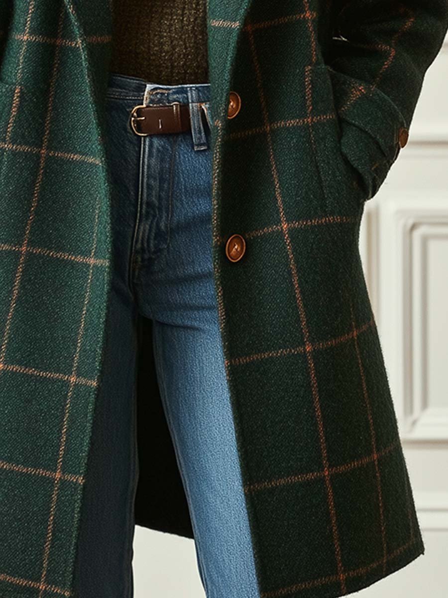 Kaitlyn™ Vintage-Inspired Plaid Tweed Coat with Classic Lapel