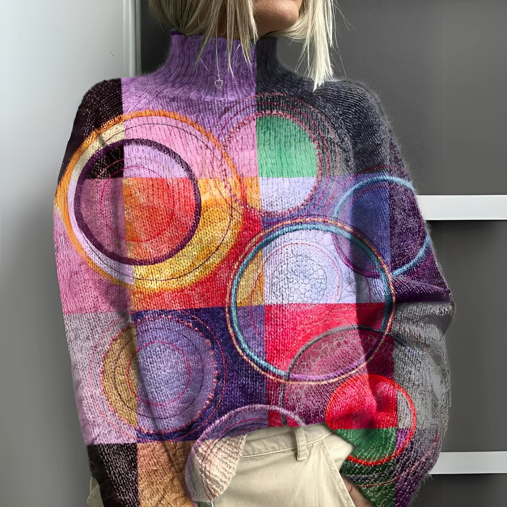 Jasmijn | Colorblock Knitted Turtleneck Sweater