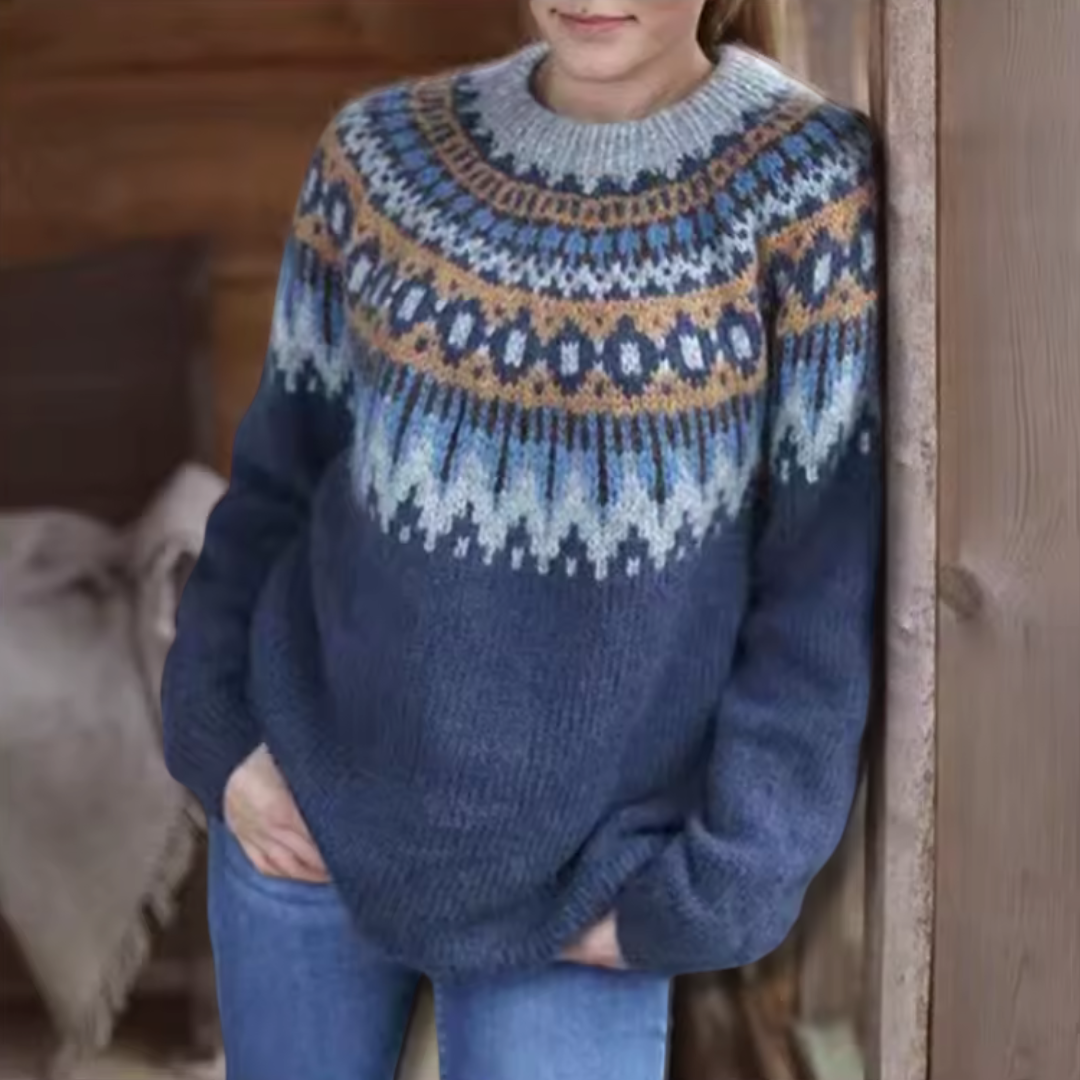 Freya – Winter Sweater with Nordic Shoulder Design